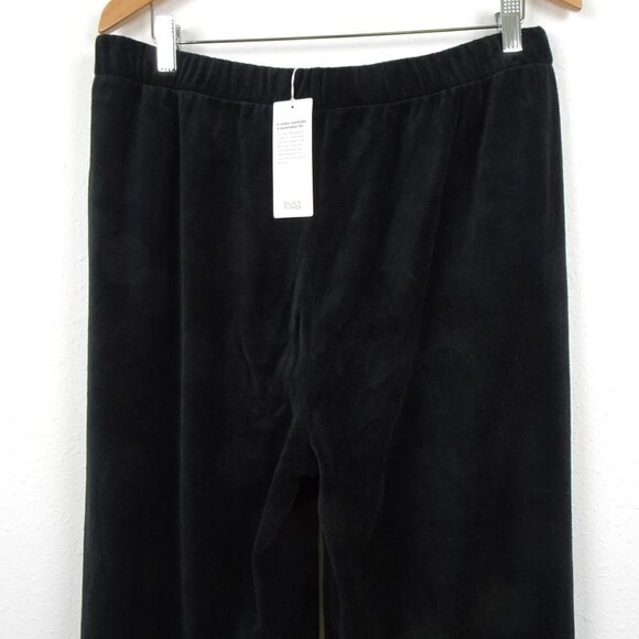 Eileen Fisher Straight Leg Pants Size L Black Velour Stretch Elastic Waist - Picture 6 of 9